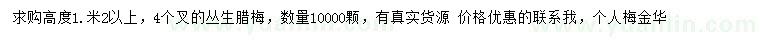 求購高1.2米以上叢生臘梅
