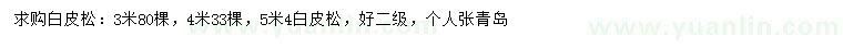 求購3、4、5米白皮松