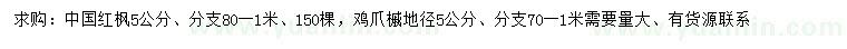 求購5公分中國紅楓、地徑5公分雞爪槭