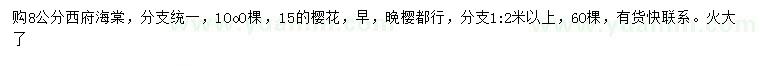 求購8公分西府海棠、15公分櫻花