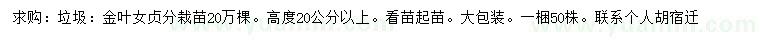 求購高20公分以上金葉女貞