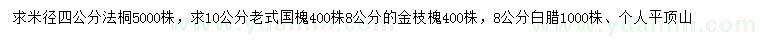 求購法桐、老國槐、金枝槐等