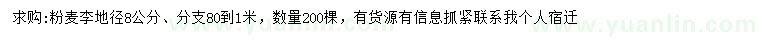 求購地徑8公分粉麥李