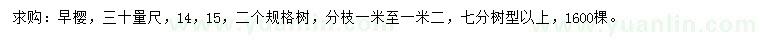 求購(gòu)30量14、15公分早櫻