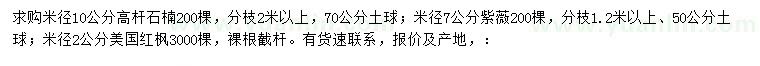 求購(gòu)高桿石楠、紫薇、美國(guó)紅楓