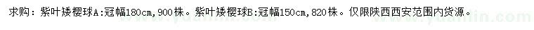 求購(gòu)冠幅150、180公分紫葉矮櫻球
