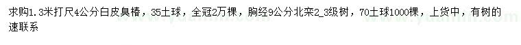 求購(gòu)4公分白皮臭椿、胸徑9公分北欒