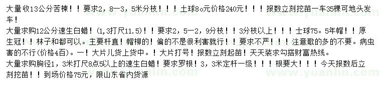 求購(gòu)13公分苦楝、12公分速生白蠟