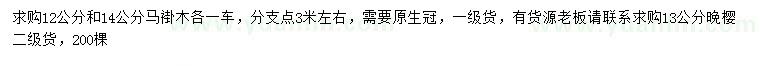 求購12和14公分馬褂木、13公分晚櫻
