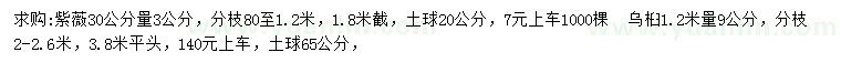 求購30公分量3公分紫薇、1.2米量9公分烏桕