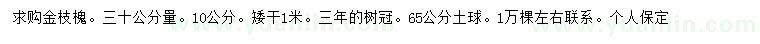 求購30公分量10公分金枝槐