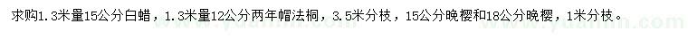 求購白蠟、法桐、晚櫻