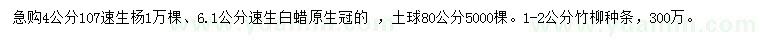 求購速生楊、速生白蠟、竹柳