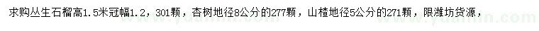 求購(gòu)叢生石榴、杏樹、山楂