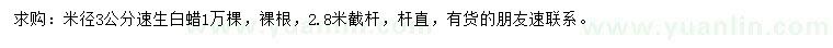 求購米徑3公分速生白蠟
