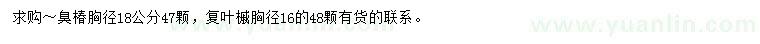 求購胸徑18公分臭椿、胸徑16公分復(fù)葉槭