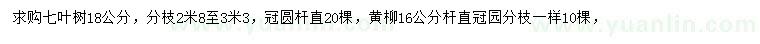 求購18公分七葉樹、16公分黃柳