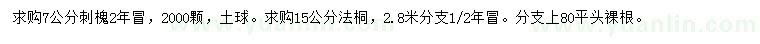 求購7公分刺槐、15公分法桐