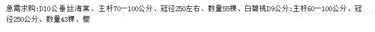 求購(gòu)地徑10公分垂絲海棠、地徑9公分白碧桃
