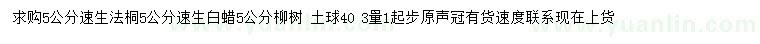 求購5公分速生法桐、速生白蠟、柳樹