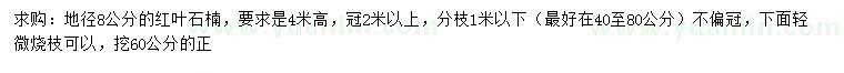 求購(gòu)地徑8公分紅葉石楠