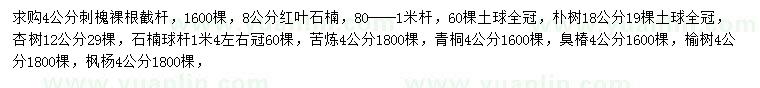 求購刺槐、紅葉石楠、樸樹等