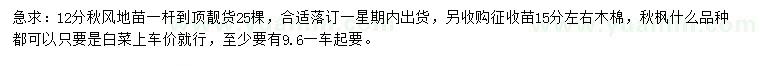 求購12公分秋楓、15公分左右木棉