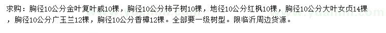 求購(gòu)金葉復(fù)葉槭、柿子樹、紅楓等