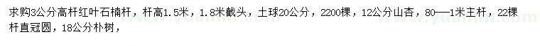 求購紅葉石楠、山杏、樸樹