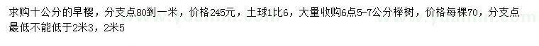 求購(gòu)10公分早櫻、5-7公分櫸樹(shù)