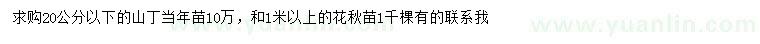 求購20公分以下山丁、1米以上花秋