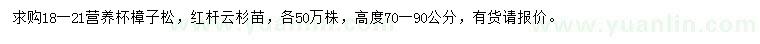 求購高70-90公分樟子松、紅桿云杉