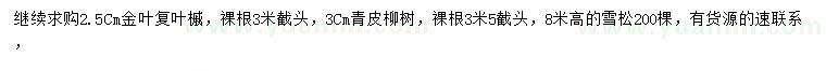 求購金葉復(fù)葉槭、青皮柳樹、雪松