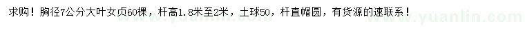 求購(gòu)胸徑7公分大葉女貞