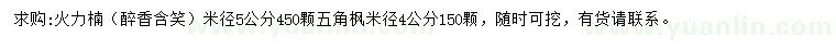 求購米徑5公分火力楠（醉香含笑）、米徑4公分五角楓