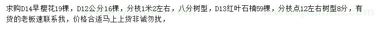 求購地徑12、13、14公分早櫻花