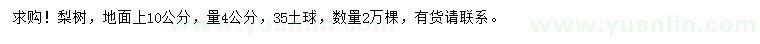 求購(gòu)10公分量4公分梨樹(shù)