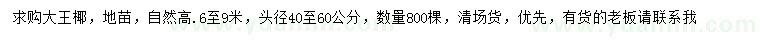求購高6-9米大王椰