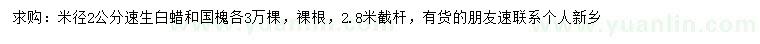 求購(gòu)米徑2公分速生白蠟、國(guó)槐