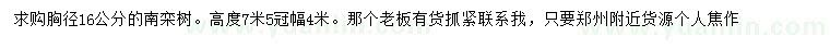 求購胸徑16公分南欒樹