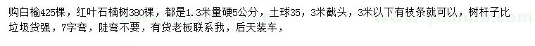 求購1.3米量5公分白榆、紅葉石楠