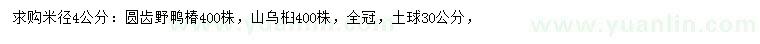 求購(gòu)米徑4公分圓齒野鴨椿、山烏桕