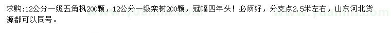 求購(gòu)12公分五角楓、欒樹(shù)