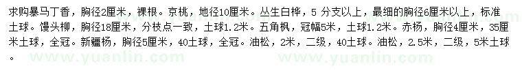 求購暴馬丁香、京桃、叢生白樺等