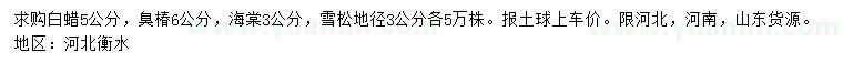 求購白蠟、臭椿、海棠等