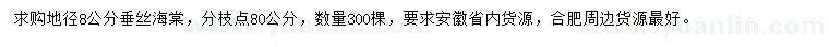 求購地徑8公分垂絲海棠