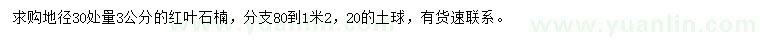 求購(gòu)地徑30量3公分紅葉石楠