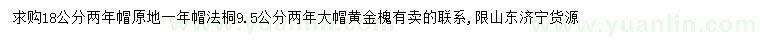 求購18公分法桐、9.5公分黃金槐
