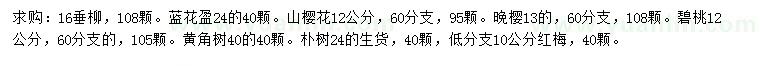 求購垂柳、藍花楹、山櫻花等