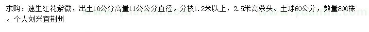求購10公分量11公分速生紅花紫微